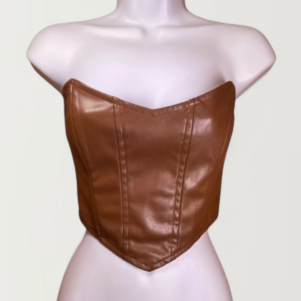 Princess Polly Brown Faux Leather Zip-Up Corset Top